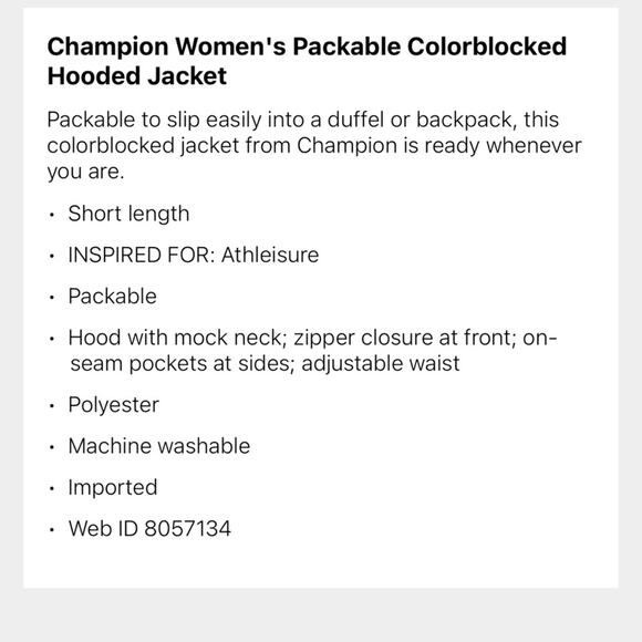 NWT Champion Jacket Womens Packable Hooded Pullover Windbreaker Size Small - Picture 3 of 3